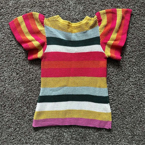 Evereve Knit Cotton Rainbow Flutter Striped Haven Sweater Women Size XS - Picture 7 of 7